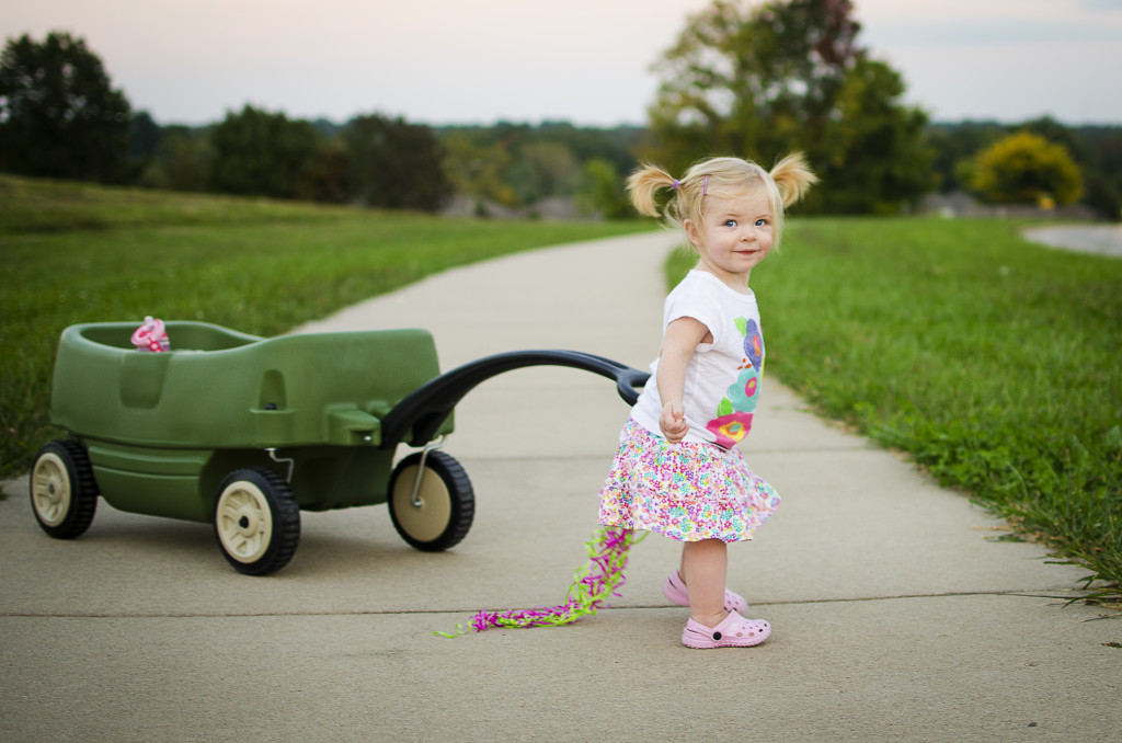 Amelie pulling Wagon